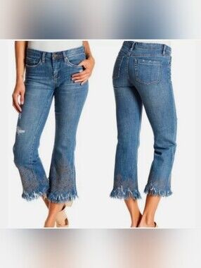 Blank NYC Flare Crop Jeans Paisley Studs Light Wash Size 28 $108 NWT